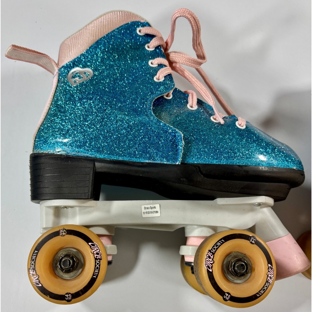 Circle Society Girls Adjustable Roller Skates Size 3-7 Blue Glitter Pink Sparkle